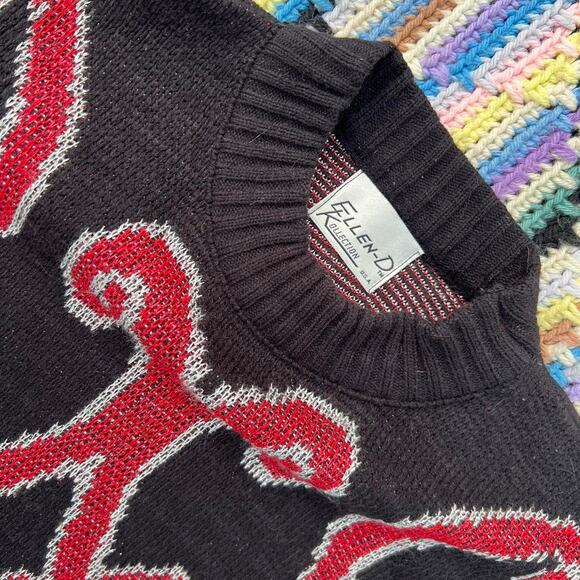 80s Ellen D metallic knit ornament sweater - Picture 4 of 8